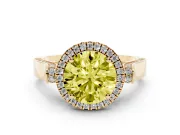 Round Halo Engagement Ring Setting for a Fancy Yellow Lab-Grown Diamond | Pavé Panel Shoulders | Yellow Gold