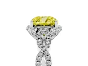 Fancy Yellow Cushion Cut Diamond Halo Twist Band Solitaire Ring Set in White gold with Prong-Set Center Stone