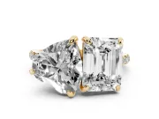 Emerald Cut and Heart-Shaped Lab-Grown Diamond Toi et Moi Engagement Ring | Pavé Band | Yellow Gold