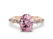 Fancy Pink Oval Cut Diamond Solitaire Vine Band Ring Set in Rose gold with Round Accents and Prong Setting
