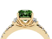 Emerald Cut Side Stone Engagement Ring Setting for a Fancy Green Lab-Grown Diamond | Pave Band | Yellow Gold