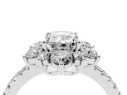 Emerald Cut Diamond Floral Halo Ring Set in Silver with Round Pavé Band and Prong Setting