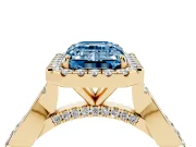 Emerald Cut Twist Halo Engagement Ring Setting for a Fancy Blue Lab-Grown Diamond | Yellow Gold