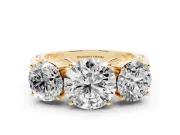 Round Three Stone Engagement Ring Setting | Beaded Shoulders | Yellow Gold