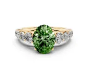 Oval Graduated Side Stone Engagement Ring Setting for a Fancy Green Lab-Grown Diamond | Flat Top Band | Yellow Gold