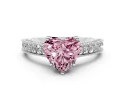 Heart-Shaped Hidden Halo Engagement Ring Setting for a Fancy Pink Lab-Grown Diamond | Milgrain Pave | Sterling Silver