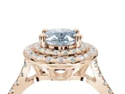 Fancy Blue Oval Lab-Grown Diamond Double Halo Statement Ring Set in Rose Gold with Pavé Band