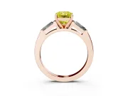 Fancy Yellow Radiant Cut Diamond Solitaire Ring Set in Rose gold with Tapered Baguette Side Stones and Prong Setting