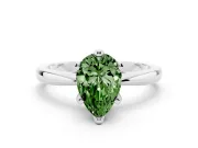 Fancy Green Pear Cut Diamond Solitaire Engagement Ring Set in Silver with Slim Tapered Solitaire Band