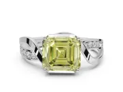 Asscher Cut Bypass Solitaire Engagement Ring Setting for a Fancy Yellow Lab-Grown Diamond | Pavé Strands | White Gold