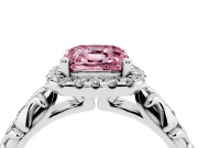 Cushion Cut Leaf Halo Engagement Ring Setting for a Fancy Pink Lab-Grown Diamond | Bezel Accents | Sterling Silver