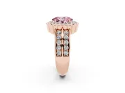 Fancy Pink Oval Cut Diamond Scalloped Halo Ring Set in Rose gold with Pavé Split Shank
