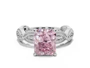 Radiant Cut Vintage Engagement Ring Setting for a Fancy Pink Lab-Grown Diamond | Graduated Stations | Sterling Silver