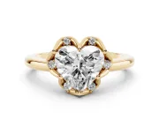 Heart-Shaped Scalloped Petal Halo Engagement Ring Setting | Plain Band | Yellow Gold