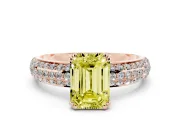 Emerald Cut Three Row Pave Engagement Ring Setting for a Fancy Yellow Lab-Grown Diamond | Rose Gold