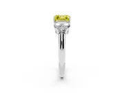 Fancy Yellow Asscher Cut Diamond Cluster Ring Set in Silver with Round Accent Stones and Prong Setting on a Plain Band