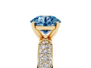 Round Domed Pavé Engagement Ring Setting for a Fancy Blue Lab-Grown Diamond | Yellow Gold