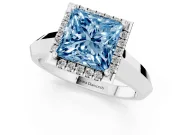 Fancy Blue Princess Cut Diamond Halo Ring Set in Silver with Cathedral Band and Prong Setting