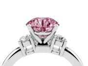 Fancy Pink Three-Stone Round Cut Diamond Ring Set in Silver with Prong Setting and Plain Band