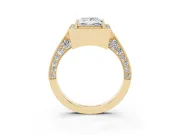 Princess Cut Vintage Milgrain Halo Engagement Ring Setting | Side Stones and Pave | Yellow Gold