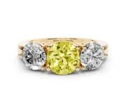 Round Three Stone Engagement Ring Setting for a Fancy Yellow Lab-Grown Diamond | Large Round Side Stones | Yellow Gold