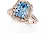 Emerald Cut Halo Engagement Ring Setting for a Fancy Blue Lab-Grown Diamond | Petal Tips | Rose Gold