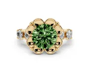 Round Floral Engagement Ring Setting for a Fancy Green Lab-Grown Diamond | Petal Frame | Yellow Gold