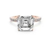 Asscher Cut Pave Solitaire Engagement Ring Setting | Fine Line Pave Band | Rose Gold
