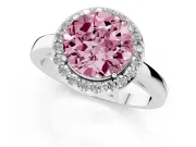 Fancy Pink Round Cut Diamond Halo Ring Set in Platinum with Solitaire Band and Prong Setting