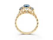 Fancy Blue Emerald Cut Diamond Three-Stone Ring Set in Yellow gold with Braided Band