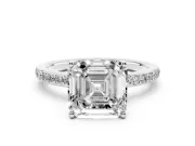 Asscher Cut Diamond Pavé Band Ring Set in Platinum with Prong-Set Center Stone