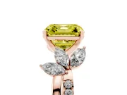 Fancy Yellow Asscher Cut Diamond Floral Vine Solitaire Engagement Ring Set in Rose gold with Marquise Leaves