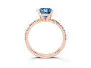 Fancy Blue Princess Cut Diamond Solitaire Pavé Engagement Ring Set in Rose gold with Round Band and Prong Setting