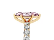 Fancy Pink Marquise Cut Diamond Solitaire Ring Set in Yellow gold with Shared Prong Pavé Band