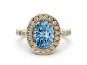 Oval Vintage Milgrain Halo Engagement Ring Setting for a Fancy Blue Lab-Grown Diamond | Pierced Gallery | Yellow Gold