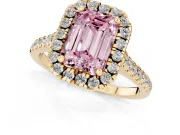 Emerald Cut Halo Engagement Ring Setting for a Fancy Pink Lab-Grown Diamond | Tapered Band | Yellow Gold