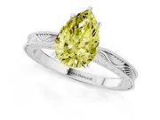 Fancy Yellow Pear Cut Diamond Solitaire Milgrain Engraved Band Set in Silver with Prong Setting