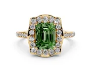 Emerald Cut Petal Tip Halo Engagement Ring Setting for a Fancy Green Lab-Grown Diamond | Pavé Band | Yellow Gold