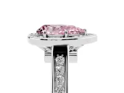 Fancy Pink Pear Cut Diamond Halo Solitaire Ring Set in Silver with Pavé Band and Bezel Setting