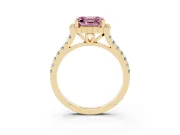 Fancy Pink Asscher Cut Diamond Milgrain Floral Halo Engagement Ring Set in Yellow gold with Pavé Band