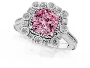 Cushion Cut Scalloped Halo Engagement Ring Setting for a Fancy Pink Lab-Grown Diamond | Milgrain Edges | Platinum