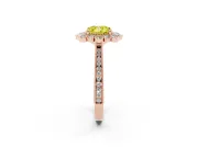 Fancy Yellow Cushion Cut Diamond Halo Milgrain Pavé Ring Set in Rose gold with Prong Setting