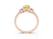 Fancy Yellow Three-Stone Pear Cut Diamond Pavé Band Ring Set in Rose gold with Prong Setting