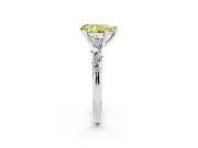 Fancy Yellow Pear Cut Diamond Solitaire Vine Band Ring Set in Platinum with Round Accents and Prong Setting