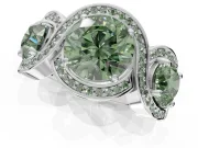 Round Three Stone Halo Engagement Ring Setting for a Fancy Green Lab-Grown Diamond | Pavé Wave Band | Sterling Silver