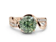 Round Bypass Solitaire Engagement Ring Setting for a Fancy Green Lab-Grown Diamond | Pavé and Plain Strands | Rose Gold