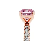 Fancy Pink Cushion Cut Diamond Pavé Band Solitaire Set in Rose gold with Prong Setting