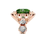 Fancy Green Radiant Cut Diamond Floral Halo Ring Set in Rose gold with Shared Prong Band