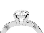 Oval Cut Diamond Twist Band Solitaire Set in Silver with Pavé Accents and Prong Setting