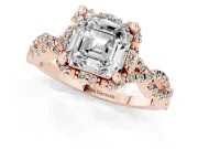 Asscher Cut Milgrain Halo Engagement Ring Setting | Graduated Shoulders | Rose Gold